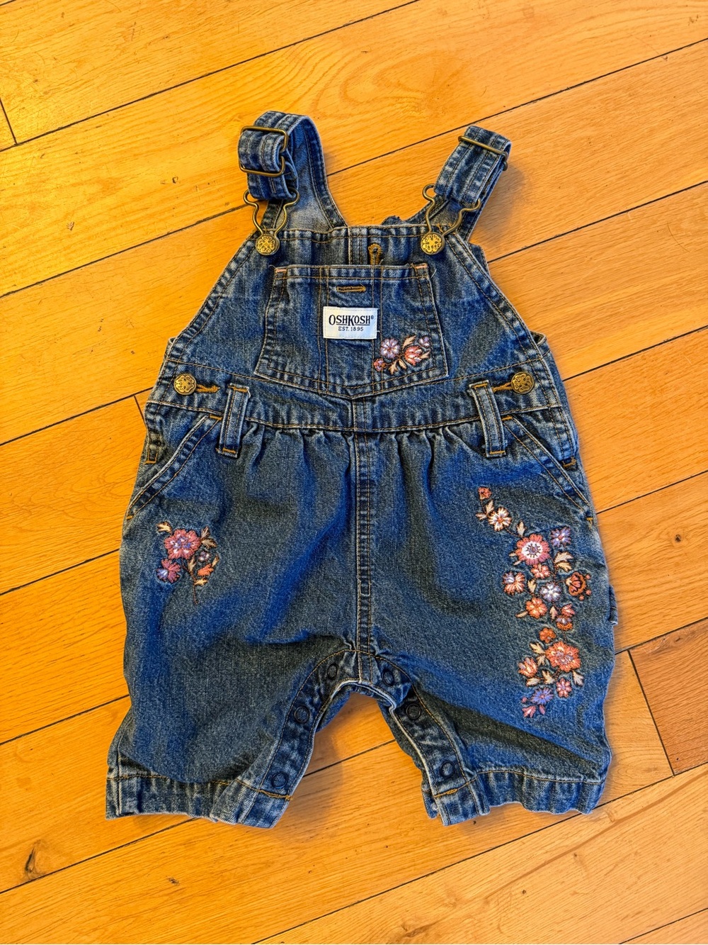 Vintage OshKosh B'gosh Floral Embroidered Denim Overalls 0-3M Y2K Vestbak